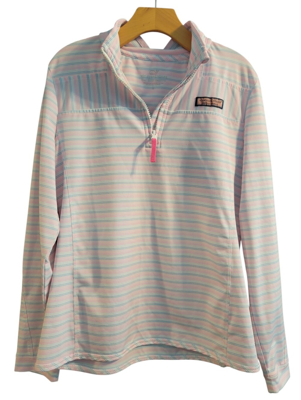 Vineyard Vines Youth Large (14) Shep Shirt – Pastel Pink & Blue Stripe 1/4 Zip